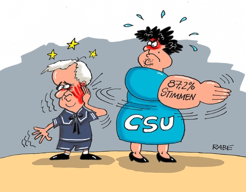 Cartoon: Seehofer Watschen (medium) by RABE tagged horst,seehofer,bundesparteitag,csu,bayern,münchen,landesvorsitzender,bundesvorsitzender,rabe,ralf,böhme,cartoon,karikatur,pressezeichnung,farbcartoon,tagescartoon,merkel,cdu,union,kanzlerin,flüchtlinge,flüchtlingspolitik,flüchtlingskrise,grenzkontrollen,horst,seehofer,bundesparteitag,csu,bayern,münchen,landesvorsitzender,bundesvorsitzender,rabe,ralf,böhme,cartoon,karikatur,pressezeichnung,farbcartoon,tagescartoon,merkel,cdu,union,kanzlerin,flüchtlinge,flüchtlingspolitik,flüchtlingskrise,grenzkontrollen