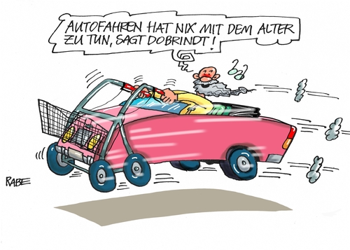 Cartoon: Seniorenraser (medium) by RABE tagged senioren,rentner,verkehrsteilnehmer,verkehrsicherheit,idiotentest,alter,polizeikontrollen,unfälle,fahrtauglichkeit,fahrtüchtigkeit,rabe,ralf,böhme,cartoon,karikatur,pressezeichnung,farbcartoon,tagescartoon,straße,verkehrsminister,dobrindt,spd,senioren,rentner,verkehrsteilnehmer,verkehrsicherheit,idiotentest,alter,polizeikontrollen,unfälle,fahrtauglichkeit,fahrtüchtigkeit,rabe,ralf,böhme,cartoon,karikatur,pressezeichnung,farbcartoon,tagescartoon,straße,verkehrsminister,dobrindt,spd