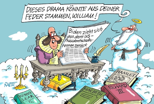 Cartoon: Shakespeare (medium) by RABE tagged trump,biden,usa,vorwahlen,präsidentschaftswahl,rabe,ralf,böhme,cartoon,karikatur,pressezeichnung,farbcartoon,tagescartoon,hai,haifisch,floss,floß,nato,untergang,bedrohung,rückzug,präsidentschaftsrennen,harris,demokraten,william,shakespeare,macbeth,king,lear,drama,petrus,himmel,wolke,trump,biden,usa,vorwahlen,präsidentschaftswahl,rabe,ralf,böhme,cartoon,karikatur,pressezeichnung,farbcartoon,tagescartoon,hai,haifisch,floss,floß,nato,untergang,bedrohung,rückzug,präsidentschaftsrennen,harris,demokraten,william,shakespeare,macbeth,king,lear,drama,petrus,himmel,wolke