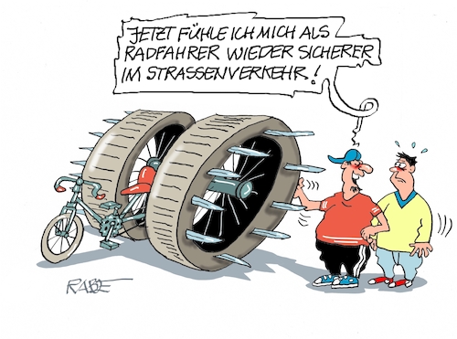 Cartoon: Sicherer Straßenverkehr (medium) by RABE tagged merz,kanzler,koalition,union,spd,klingbeil,cartoon,karikatur,pressezeichnung,farbcartoon,tagescartoon,db,bahn,frühling,frühjahr,frühjahrsputz,ice,zug,blumenkasten,blumenkästen,verkehr,straßenverkehr,sicherheit,unfallgefahr,rad,fahrrad,radfahrer,radweg,reifen,räder,messer,klinge,säbel,waffe,merz,kanzler,koalition,union,spd,klingbeil,cartoon,karikatur,pressezeichnung,farbcartoon,tagescartoon,db,bahn,frühling,frühjahr,frühjahrsputz,ice,zug,blumenkasten,blumenkästen,verkehr,straßenverkehr,sicherheit,unfallgefahr,rad,fahrrad,radfahrer,radweg,reifen,räder,messer,klinge,säbel,waffe