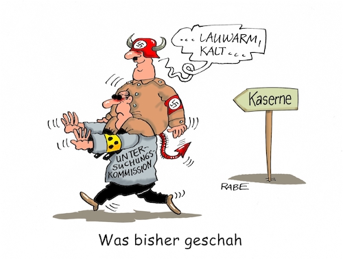 Cartoon: Skandal die Nächste (medium) by RABE tagged ursula,von,der,leyen,bundeswehr,verteidigungsministerin,kasernen,soldaten,traditionszimmer,ns,rechte,nazi,rabe,ralf,böhme,cartoon,karikatur,pressezeichnung,farbcartoon,tagescartoon,untersuchungskommission,aufklärung,durchsuchungen,ursula,von,der,leyen,bundeswehr,verteidigungsministerin,kasernen,soldaten,traditionszimmer,ns,rechte,nazi,rabe,ralf,böhme,cartoon,karikatur,pressezeichnung,farbcartoon,tagescartoon,untersuchungskommission,aufklärung,durchsuchungen