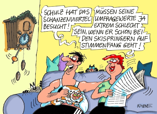 Cartoon: Skispringer (medium) by RABE tagged martin,schulz,spd,wahlkampf,bundestagswahl,beamte,rentenkasse,rabe,ralf,böhme,cartoon,karikatur,pressezeichnung,farbcartoon,tagescartoon,hamburg,schanzenviertel,wahlauftritt,hansestadt,rote,flora,linksextreme,polizeieinsatz,gewalt,anwohner,hölle,brandanschläge,stimmenfank,skispringer,sprungschanze,wintersport,vierschanzentournee,martin,schulz,spd,wahlkampf,bundestagswahl,beamte,rentenkasse,rabe,ralf,böhme,cartoon,karikatur,pressezeichnung,farbcartoon,tagescartoon,hamburg,schanzenviertel,wahlauftritt,hansestadt,rote,flora,linksextreme,polizeieinsatz,gewalt,anwohner,hölle,brandanschläge,stimmenfank,skispringer,sprungschanze,wintersport,vierschanzentournee