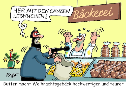 Cartoon: So wertvoll wie ein Steak (medium) by RABE tagged ampel,ampelregierung,rot,grün,gelb,fdp,spd,grüne,rabe,ralf,böhme,cartoon,karikatur,pressezeichnung,farbcartoon,tagescartoon,inflation,einkommen,rente,rentenpaket,bruch,streit,neuwahlen,weihnachten,teuerung,butter,preissteigerung,weihnachtsbäckerei,bäckerei,lebkuchen,weihnachtsgebäck,räuber,überfall,raubüberfall,plätzchenraub,fest,festlichkeit,ampel,ampelregierung,rot,grün,gelb,fdp,spd,grüne,rabe,ralf,böhme,cartoon,karikatur,pressezeichnung,farbcartoon,tagescartoon,inflation,einkommen,rente,rentenpaket,bruch,streit,neuwahlen,weihnachten,teuerung,butter,preissteigerung,weihnachtsbäckerei,bäckerei,lebkuchen,weihnachtsgebäck,räuber,überfall,raubüberfall,plätzchenraub,fest,festlichkeit