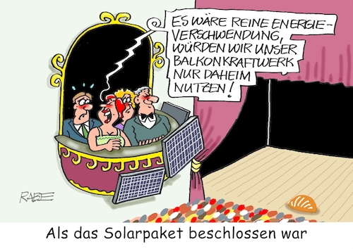 Cartoon: Solarstrom (medium) by RABE tagged ampel,ampelregierung,rot,grün,gelb,fdp,spd,grüne,rabe,ralf,böhme,cartoon,karikatur,pressezeichnung,farbcartoon,tagescartoon,gärtnerei,gärtner,gewächshaus,stiefmüterchen,frühjahr,frühjahrsbepflanzung,solar,solrpaket,solaranlage,balkon,balkonkraftwerk,loge,theaterloge,bühne,vorhang,logenplätze,klima,ampel,ampelregierung,rot,grün,gelb,fdp,spd,grüne,rabe,ralf,böhme,cartoon,karikatur,pressezeichnung,farbcartoon,tagescartoon,gärtnerei,gärtner,gewächshaus,stiefmüterchen,frühjahr,frühjahrsbepflanzung,solar,solrpaket,solaranlage,balkon,balkonkraftwerk,loge,theaterloge,bühne,vorhang,logenplätze,klima