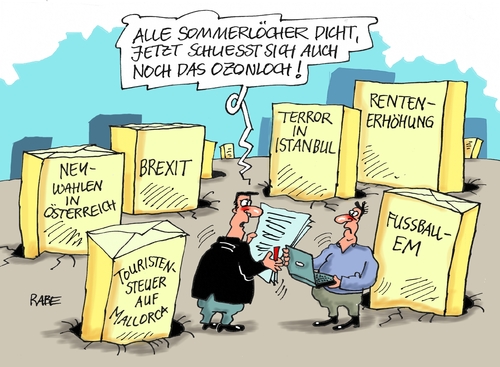 Cartoon: Sommerlöcher (medium) by RABE tagged cameron,england,briten,austritt,verbleib,eu,brüssel,volksentscheid,leave,rabe,ralf,böhme,cartoon,karikatur,pressezeichnung,farbcartoon,tagescartoon,österreich,neuwahlem,em,fußball,paris,terror,türkei,istanbul,erdogan,rente,rentenerhöhung,ozon,ozonloch,touristensteuer,mallorca,cameron,england,briten,austritt,verbleib,eu,brüssel,volksentscheid,leave,rabe,ralf,böhme,cartoon,karikatur,pressezeichnung,farbcartoon,tagescartoon,österreich,neuwahlem,em,fußball,paris,terror,türkei,istanbul,erdogan,rente,rentenerhöhung,ozon,ozonloch,touristensteuer,mallorca