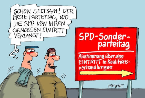 Cartoon: Sonderparteitag I (medium) by RABE tagged spd,sonderparteitag,bonn,martin,schulz,abstimmung,eintrit,groko,sondierung,koalitionsverhandlungen,mitgliederbefragung,rabe,ralf,böhme,cartoon,karikatur,pressezeichnung,farbcartoon,tagescartoon,union,merkel,cdu,seehofer,neuwahlen,spd,sonderparteitag,bonn,martin,schulz,abstimmung,eintrit,groko,sondierung,koalitionsverhandlungen,mitgliederbefragung,rabe,ralf,böhme,cartoon,karikatur,pressezeichnung,farbcartoon,tagescartoon,union,merkel,cdu,seehofer,neuwahlen