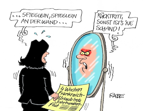 Cartoon: Spieglein (medium) by RABE tagged spiegel,familienministerin,rücktritt,frankreichurlaub,ahrtal,jahrhundertflut,rabe,ralf,böhme,cartoon,karikatur,pressezeichnung,farbcartoon,tagescartoon,schneewittchen,spiegel,familienministerin,rücktritt,frankreichurlaub,ahrtal,jahrhundertflut,rabe,ralf,böhme,cartoon,karikatur,pressezeichnung,farbcartoon,tagescartoon,schneewittchen