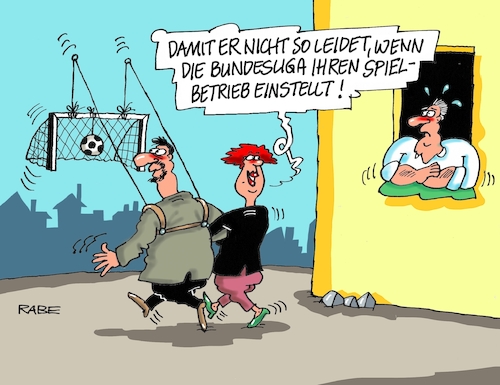 Cartoon: Spielbetriebeinstellung (medium) by RABE tagged virus,corona,pandemie,coronakrise,rabe,ralf,böhme,cartoon,karikatur,pressezeichnung,farbcartoon,tagescartoon,viren,virenschutz,mundschutz,desinfektion,föderal,föderalismus,ländersache,bundesliga,spielbetrieb,bundesligaspiele,einstellung,sperre,fußball,schließung,verzicht,virus,corona,pandemie,coronakrise,rabe,ralf,böhme,cartoon,karikatur,pressezeichnung,farbcartoon,tagescartoon,viren,virenschutz,mundschutz,desinfektion,föderal,föderalismus,ländersache,bundesliga,spielbetrieb,bundesligaspiele,einstellung,sperre,fußball,schließung,verzicht