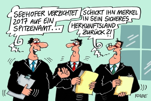 Cartoon: Spitzenamt Seehofer (medium) by RABE tagged seehofer,csu,csuchef,bayern,münchen,berlin,bundesregierun,merkel,kanzlerin,obergrenze,herkunftsland,rabe,ralf,böhme,cartoon,karikatur,pressezeichnung,farbcartoon,tagescartoon,flüchtlinge,flüchtlingskrise,kanzleramt,parteivorsitzender,bundestagswahl,horst,seehofer,csu,csuchef,bayern,münchen,berlin,bundesregierun,merkel,kanzlerin,obergrenze,herkunftsland,rabe,ralf,böhme,cartoon,karikatur,pressezeichnung,farbcartoon,tagescartoon,flüchtlinge,flüchtlingskrise,kanzleramt,parteivorsitzender,bundestagswahl,horst