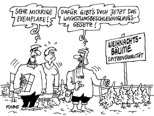 Cartoon: Spitzenqualität (medium) by RABE tagged wachstumsbeschläunigungsgesetz,weihnachtsbäume,tann,fichte,wirtschaft,weihnachten,weihnachtsbaum,euro,spitztenqualität,wachstumsbeschleunigungsgesetz,weihnachtsbäume,tanne,ficht,weihnachtsbaum,weihnachten,qualität,verkauf,euro,verkäufer,weihnachtsgeschäft,weihnachtsstreß,han