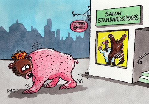 Cartoon: Standard und Poors (medium) by RABE tagged standards,and,poors,ratingagentur,herabstufung,ramsch,abwertung,russland,russe,putin,kremlchef,ukraine,ukrainekrise,ukrainekonflikt,usa,obama,eu,steinmeier,rabe,ralf,böhme,cartoon,karikatur,pressezeichnung,farbcartoon,bär,bärenfell,frisör,friseursalon,kamm,schere,separatisten,kiew,prorussland,standards,and,poors,ratingagentur,herabstufung,ramsch,abwertung,russland,russe,putin,kremlchef,ukraine,ukrainekrise,ukrainekonflikt,usa,obama,eu,steinmeier,rabe,ralf,böhme,cartoon,karikatur,pressezeichnung,farbcartoon,bär,bärenfell,frisör,friseursalon,kamm,schere,separatisten,kiew,prorussland