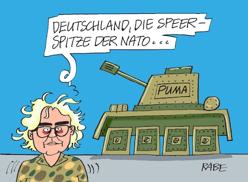 Cartoon: Standhaftigkeit (medium) by RABE tagged lambrecht,bundeswehr,nato,speerspitze,panzer,puma,ukraine,ukrainekrieg,selenskyje,putin,rabe,ralf,böhme,cartoon,karikatur,pressezeichnung,farbcartoon,tagescartoon,verteidigungsministerin,panzerketten,räder,quadrat,gefechtsbereitschaft,lambrecht,bundeswehr,nato,speerspitze,panzer,puma,ukraine,ukrainekrieg,selenskyje,putin,rabe,ralf,böhme,cartoon,karikatur,pressezeichnung,farbcartoon,tagescartoon,verteidigungsministerin,panzerketten,räder,quadrat,gefechtsbereitschaft