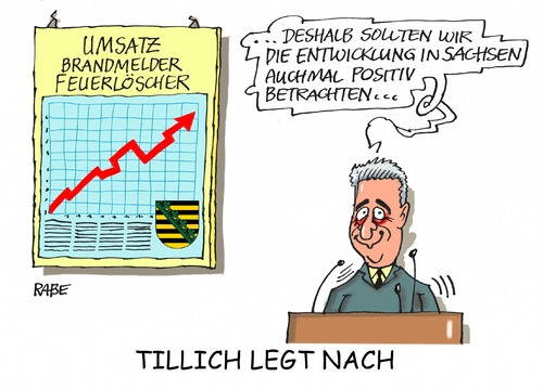 Cartoon: Stanislav Tillich (medium) by RABE tagged stanislav,tillich,sachsen,ministerpräsident,ausländerfeindlichkeit,rassismus,asylantenheime,bautzen,clausnitz,rabe,ralf,böhme,cartoon,karikatur,pressezeichnung,farbcartoon,tagescartoon,flüchtlingskrise,nazis,afd,pegida,brandmelder,feuerlöscher,umsatz,stanislav,tillich,sachsen,ministerpräsident,ausländerfeindlichkeit,rassismus,asylantenheime,bautzen,clausnitz,rabe,ralf,böhme,cartoon,karikatur,pressezeichnung,farbcartoon,tagescartoon,flüchtlingskrise,nazis,afd,pegida,brandmelder,feuerlöscher,umsatz