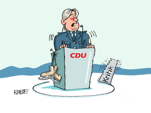 Cartoon: Stars on Ice (medium) by RABE tagged cdu,parteitag,hannover,friedrich,merz,csu,union,opposition,erneuerung,claudia,pechstein,rede,kritik,uniform,polizeiuniform,eisschnellläuferin,schlittschuhe,eis,eisfläche,säge,cdu,parteitag,hannover,friedrich,merz,csu,union,opposition,erneuerung,claudia,pechstein,rede,kritik,uniform,polizeiuniform,eisschnellläuferin,schlittschuhe,eis,eisfläche,säge