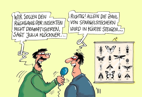 Cartoon: Stechereien (medium) by RABE tagged julia,klöckner,cdu,bundesumweltministerin,insekten,insektensterben,dramatisierung,gifteinsat,umweltschäden,bauern,rabe,ralf,böhme,cartoon,karikatur,pressezeichnung,farbcartoon,tagescartoon,spargel,spargelernte,spargelstecher,stecher,mücken,bienen,wespen,julia,klöckner,cdu,bundesumweltministerin,insekten,insektensterben,dramatisierung,gifteinsat,umweltschäden,bauern,rabe,ralf,böhme,cartoon,karikatur,pressezeichnung,farbcartoon,tagescartoon,spargel,spargelernte,spargelstecher,stecher,mücken,bienen,wespen