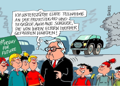 Cartoon: Steinmeier Schulschwänzer (medium) by RABE tagged friday,for,future,steinmeier,bundespräsident,schülerdemo,protestdemo,umwelt,umweltschutz,schule,schulschwänzer,rabe,ralf,böhme,cartoon,karikatur,pressezeichnung,farbcartoon,tagescartoon,schulklasse,lehrer,unterrichtsausfall,abgase,diesel,auto,geländewagen,friday,for,future,steinmeier,bundespräsident,schülerdemo,protestdemo,umwelt,umweltschutz,schule,schulschwänzer,rabe,ralf,böhme,cartoon,karikatur,pressezeichnung,farbcartoon,tagescartoon,schulklasse,lehrer,unterrichtsausfall,abgase,diesel,auto,geländewagen