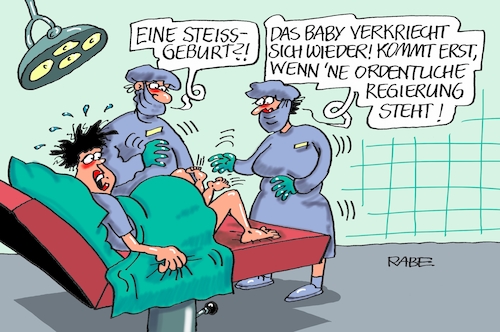 Cartoon: Steißlage (medium) by RABE tagged grüne,jamaika,sondierungsgespräche,regierungsbildung,amtshandlung,rabe,ralf,böhme,cartoon,karikatur,pressezeichnung,farbcartoon,tagescartoon,sondierung,neuahlen,bundespräsident,steinmeier,spd,fdp,lindner,minderheitsregierung,wähler,wählerauftrag,kreisssaal,baby,steiß,steisslage,geburt,zangengeburt,bundesregierung,grüne,jamaika,sondierungsgespräche,regierungsbildung,amtshandlung,rabe,ralf,böhme,cartoon,karikatur,pressezeichnung,farbcartoon,tagescartoon,sondierung,neuahlen,bundespräsident,steinmeier,spd,fdp,lindner,minderheitsregierung,wähler,wählerauftrag,kreisssaal,baby,steiß,steisslage,geburt,zangengeburt,bundesregierung