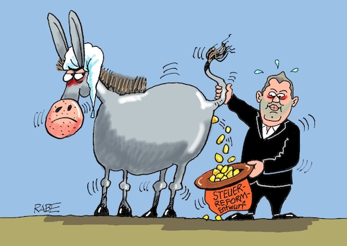 Cartoon: Steuerreförmchen (medium) by RABE tagged merz,kanzler,koalition,union,spd,klingbeil,cartoon,karikatur,pressezeichnung,farbcartoon,tagescartoon,db,bahn,frühling,frühjahr,frühjahrsputz,ice,zug,blumenkasten,blumenkästen,esc,songcontest,knlingbeil,finanzminister,esel,michel,steuerreform,gesetzentwurf,merz,kanzler,koalition,union,spd,klingbeil,cartoon,karikatur,pressezeichnung,farbcartoon,tagescartoon,db,bahn,frühling,frühjahr,frühjahrsputz,ice,zug,blumenkasten,blumenkästen,esc,songcontest,knlingbeil,finanzminister,esel,michel,steuerreform,gesetzentwurf