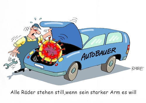 Cartoon: Stillstand (medium) by RABE tagged virus,corona,pandemie,coronakrise,rabe,ralf,böhme,cartoon,karikatur,pressezeichnung,farbcartoon,tagescartoon,viren,virenschutz,mundschutz,desinfektion,föderal,föderalismus,ländersache,autobauer,autohersteller,opel,eisenach,thüringen,virus,corona,pandemie,coronakrise,rabe,ralf,böhme,cartoon,karikatur,pressezeichnung,farbcartoon,tagescartoon,viren,virenschutz,mundschutz,desinfektion,föderal,föderalismus,ländersache,autobauer,autohersteller,opel,eisenach,thüringen