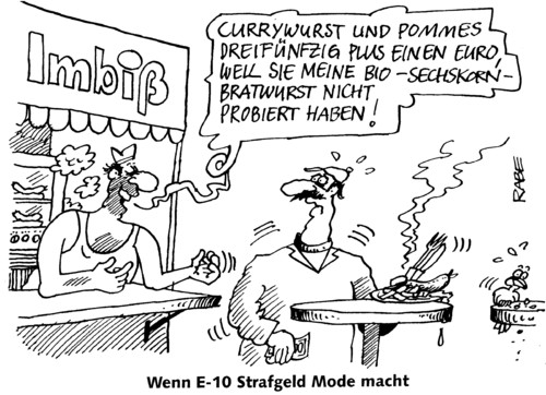 Cartoon: Strafverzehrzoll (medium) by RABE tagged bundesregierung,mineralölkonzern,kraftstoff,biokraftstoff,ezehn,strafgeld,adac,tankstelle,zapfsäule,verbraucher,kunde,euro,krise,imbiss,mode,currywurst,pommes,ketchup,bratwurst,sechskorn,mehrkorn,vegetarier,probe,döner,schnellrestaurent,mcdonald,burgerking,bundesregierung,verbraucher,kraftstoff,mineralöl,biokraftstoff,benzin,ölmultis,ölkonzern,tankstelle,super