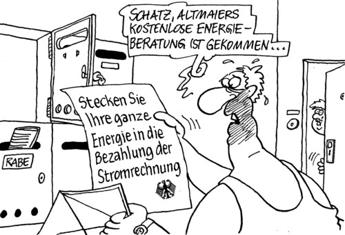 Cartoon: Stromkostenabrechnung (medium) by RABE tagged stromrechnung,altmaier,cdu,bundesumweltminister,umweltschutz,energie,energiewende,solarenergie,atomstrom,windkraft,endlager,energieberatung,kostenlos,gratis,bezahlung,stromzähler,stromkraft,turbine,post,briefkasten,ehepaar,mann,frau,brief,schreiben,umweltminister,bundesregierung,ökostrom,stromanbieter,verbraucher,kunden,zehn,punkteprogramm,haushalt,stromrechnung,altmaier,umweltschutz,energie,energiewende,solarenergie,atomstrom