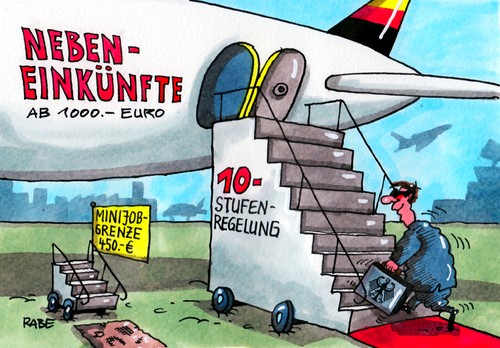 Cartoon: Stufenmodellchen (medium) by RABE tagged nebeneinkunftsmodell,nebeneinkünfte,diät,diäten,abgeordnetendiät,beraterhonorar,offenlegung,transparenz,firmen,anwaltskanzlei,verquickung,geschmäckle,steinbrück,steinmeier,rabe,cartoons,ralf,böhme,karikatur,peer,spd,opposition,kanzler,kanzlerin,kanzlerkandidatur,kandidat,kandidatur,wahl,wahlkampf,bundestagswahl,merkel,cdu,kanzlerfrage,kanzlerdebatte,wahlsieger,offensive,nebeneinnahmen,zusatzeinkünfte,flughafen,flugzeug,treppe,stufe,gangway,rollfeld,nebeneinkunftsmodell,nebeneinkünfte,diät,diäten,abgeordnetendiät,beraterhonorar,offenlegung,transparenz,firmen,anwaltskanzlei,verquickung,geschmäckle,steinbrück,steinmeier,rabe,cartoons,ralf,böhme,karikatur,peer,spd,opposition,kanzler,kanzlerin,kanzlerkandidatur,kandidat,kandidatur,wahl,wahlkampf,bundestagswahl,merkel,cdu,kanzlerfrage,kanzlerdebatte,wahlsieger,offensive,nebeneinnahmen,zusatzeinkünfte,flughafen,flugzeug,treppe,stufe,gangway,rollfeld