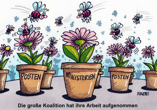 Cartoon: Summsummsumm (medium) by RABE tagged groko,koalition,koalitionsverhandlungen,sigmar,gabriel,mitgliederbefragung,basis,spd,sozialdemokraten,nahles,steinmeier,cdu,csu,union,seehofer,merkel,kabinett,bundesregierung,rabe,ralf,böhme,cartoon,karikatur,pressezeichnung,farbcartoon,votum,minister,ministerien,ministerposten,posten,diäten,blumem,blüten,blumentöpfe,übertöpfe,bienen,insekten,hummeln,nektar,honig,schwarzrot,bundeskabinett,personalspekulationen,superminister,umweltminister,verteidigungsminister,verkehrsminister,wiederwahl,innenminister,postenrangelei,groko,koalition,koalitionsverhandlungen,sigmar,gabriel,mitgliederbefragung,basis,spd,sozialdemokraten,nahles,steinmeier,cdu,csu,union,seehofer,merkel,kabinett,bundesregierung,rabe,ralf,böhme,cartoon,karikatur,pressezeichnung,farbcartoon,votum,minister,ministerien,ministerposten,posten,diäten,blumem,blüten,blumentöpfe,übertöpfe,bienen,insekten,hummeln,nektar,honig,schwarzrot,bundeskabinett,personalspekulationen,superminister,umweltminister,verteidigungsminister,verkehrsminister,wiederwahl,innenminister,postenrangelei