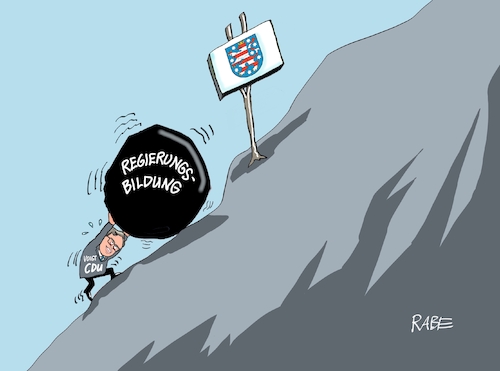 Cartoon: Sysiphus (medium) by RABE tagged landtagswahl,thüringen,septemper,cdu,afd,mario,voigt,bernd,höcke,tv,duell,fernsehduell,rabe,ralf,böhme,cartoon,karikatur,pressezeichnung,farbcartoon,tagescartoon,sachsen,wechselwähler,kugel,stein,koalition,koalitionsbildung,berg,sysiphus,sysiphos,landtagswahl,thüringen,septemper,cdu,afd,mario,voigt,bernd,höcke,tv,duell,fernsehduell,rabe,ralf,böhme,cartoon,karikatur,pressezeichnung,farbcartoon,tagescartoon,sachsen,wechselwähler,kugel,stein,koalition,koalitionsbildung,berg,sysiphus,sysiphos