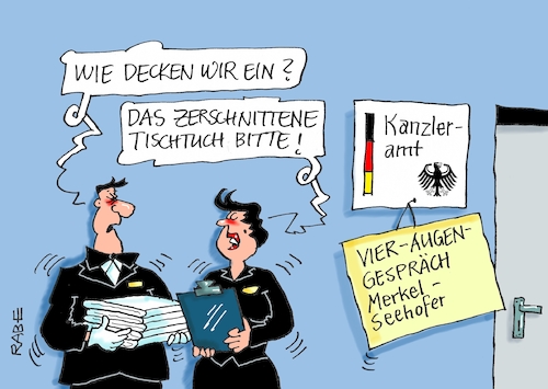 Cartoon: Tafeltuch (medium) by RABE tagged markus,söder,csu,bayern,münchen,landesvorsitzender,horst,seehofer,merkel,cdu,union,streit,unionstreit,asylstreit,ultimatum,grenze,zurückweisung,flüchtlinge,flüchtlingsstreit,vieraugengespräch,gipfel,kanzleramt,bruch,rücktritt,regierungskrise,innenminister,kompromiss,migration,konfrontation,markus,söder,csu,bayern,münchen,landesvorsitzender,horst,seehofer,merkel,cdu,union,streit,unionstreit,asylstreit,ultimatum,grenze,zurückweisung,flüchtlinge,flüchtlingsstreit,vieraugengespräch,gipfel,kanzleramt,bruch,rücktritt,regierungskrise,innenminister,kompromiss,migration,konfrontation