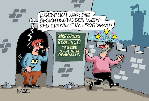 Cartoon: Tag des offenen Denkmals (medium) by RABE tagged denkmal,denkmaltag,burgen,schlösser,rabe,ralf,böhme,cartoon,karikatur,pressezeichnung,farbcartoon,tagescartoon,september,sonntag,weinkeller,alkohol,betrunkener,denkmal,denkmaltag,burgen,schlösser,rabe,ralf,böhme,cartoon,karikatur,pressezeichnung,farbcartoon,tagescartoon,september,sonntag,weinkeller,alkohol,betrunkener