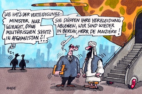 Cartoon: Talibanisches (medium) by RABE tagged verteidigung,verteidigungsminister,cdu,bundeswehr,armee,soldaten,krisengebiet,taliban,turban,terror,rabe,ralf,böhme,karikatur,cartoon,wüste,bergwelt,minister,militär,afghanistan,verkleidung,kostüm,bart,herr,demaiziere,rollfeld,rolltreppe,gangway,flugzeug,militärmaschine,kabul,verteidigung,verteidigungsminister,cdu,bundeswehr,armee,soldaten,krisengebiet,taliban,turban,terror,rabe,ralf,böhme,karikatur,cartoon,wüste,bergwelt,minister,militär,afghanistan,verkleidung,kostüm,bart,herr,demaiziere,rollfeld,rolltreppe,gangway,flugzeug,militärmaschine,kabul