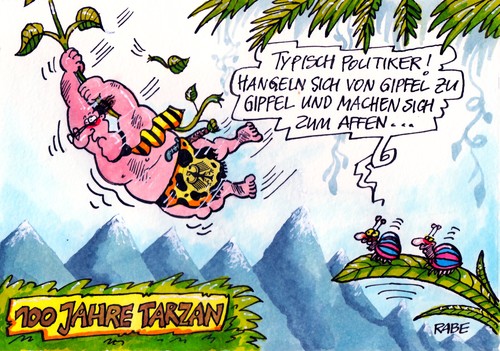 Cartoon: Tarzan mit Rettungsliane (medium) by RABE tagged tarzan,urwald,liane,jane,burroughs,usa,afrika,menschenjungen,affen,abgeordnete,bundesregierung,kanzlerin,merkel,schwarzgelb,kaolition,cdu,fdp,gipfel,gipfeltreffen,krise,krisengipfel,euro,eurokrise,griechenland,eu,brüssel,rettungsschirm,fiskalpakt,kredit,schuldenschnitt,athen,schlingpflanzen,palmen,palmwedel,käfer,insekten,berggipfel,lendenschurz,bundesadler,tarzan,urwald,liane,jane,burroughs,usa,afrika,menschenjungen,affen,abgeordnete,bundesregierung,kanzlerin,merkel,schwarzgelb,kaolition,cdu,fdp,gipfel,gipfeltreffen,krise,krisengipfel,euro,eurokrise,griechenland,eu,brüssel,rettungsschirm,fiskalpakt,kredit,schuldenschnitt,athen,schlingpflanzen,palmen,palmwedel,käfer,insekten,berggipfel,lendenschurz,bundesadler