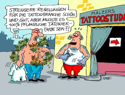 Cartoon: Tattoostudio (medium) by RABE tagged tattoo,tattoostudio,tätowierer,verbraucher,kunden,sicherheit,verbraucherschutz,verbraucherschutzminister,rabe,ralf,böhme,cartoon,karikatur,pressezeichnung,gifte,farben,nadel,regelungen,tattoobranche,tätowierfarbe,tattoo,tattoostudio,tätowierer,verbraucher,kunden,sicherheit,verbraucherschutz,verbraucherschutzminister,rabe,ralf,böhme,cartoon,karikatur,pressezeichnung,gifte,farben,nadel,regelungen,tattoobranche,tätowierfarbe