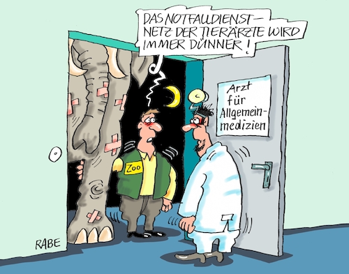 Cartoon: Tierarztnotfalldienst (medium) by RABE tagged tierärzte,notfalldienst,kleintiere,kleintierpraxis,nachtdienst,gesundheitswesen,rabe,ralf,böhme,cartoon,karikatur,pressezeichnung,farbcartoon,tagescartoon,elefant,zoo,tierpfleger,allgemeinmedizien,artzpraxis,patienten,ausdünnung,tierärzte,notfalldienst,kleintiere,kleintierpraxis,nachtdienst,gesundheitswesen,rabe,ralf,böhme,cartoon,karikatur,pressezeichnung,farbcartoon,tagescartoon,elefant,zoo,tierpfleger,allgemeinmedizien,artzpraxis,patienten,ausdünnung