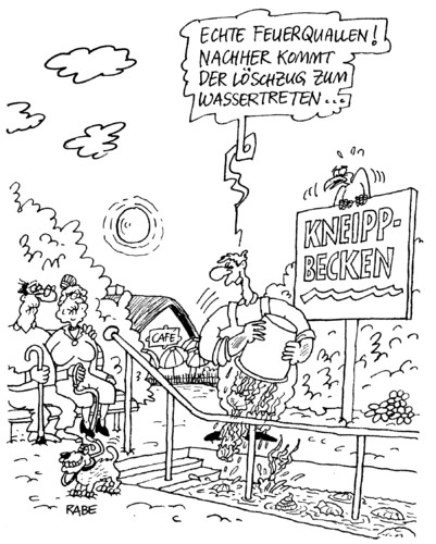 Cartoon: Tretbecken (medium) by RABE tagged tretbecken,pool,basin,wassertretbecken,kneipp,kneippbecken,kneippanwendungen,kneippguß,quallen,feuerquallen,bademeister,kneippkur,kurort,wasser,feuerwehr,löschzug,brandmeister,brand,hitze,brennen,oberbrandmeister,rettungsdienst,notruf,tretbecken,pool,basin,wassertretbecken,kneipp,kneippbecken,kneippanwendungen,kneippguß,quallen