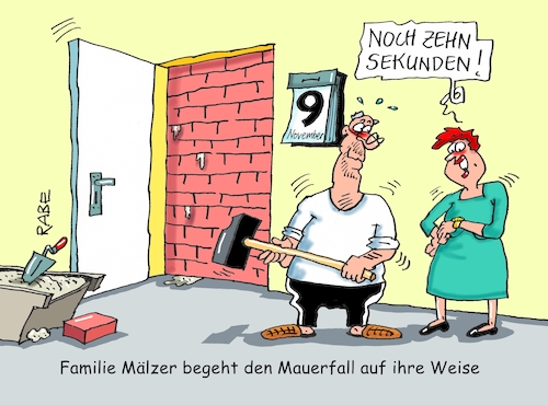 Cartoon: Tür zu (medium) by RABE tagged mauerfall,grenzöffnung,deutsche,einheit,bett,ehepaar,rabe,ralf,böhme,cartoon,fetsakt,feierlichkeiten,merkel,berlin,jahrestag,november,türe,ziegel,hammer,einsturz,ddr,regieme,honecker,stasi,sed,grenzzaun,mauerfall,grenzöffnung,deutsche,einheit,bett,ehepaar,rabe,ralf,böhme,cartoon,fetsakt,feierlichkeiten,merkel,berlin,jahrestag,november,türe,ziegel,hammer,einsturz,ddr,regieme,honecker,stasi,sed,grenzzaun