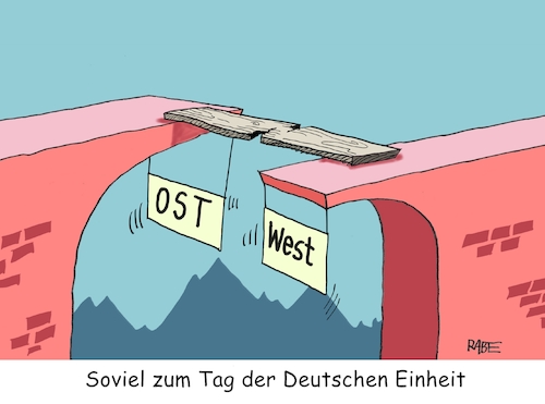 Cartoon: Überbrückung (medium) by RABE tagged tag,einheit,wiedervereinigung,grenze,mauerfall,feiertag,ost,west,ossi,wessi,brücke,brett,rabe,ralf,böhme,cartoon,karikatur,pressezeichnung,farbcartoon,tagescartoon,zonengrenze,bürgerbewegung,demos,tag,einheit,wiedervereinigung,grenze,mauerfall,feiertag,ost,west,ossi,wessi,brücke,brett,rabe,ralf,böhme,cartoon,karikatur,pressezeichnung,farbcartoon,tagescartoon,zonengrenze,bürgerbewegung,demos