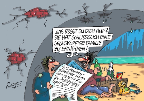 Cartoon: Überbrückungsgeld (medium) by RABE tagged spiegel,familienministerin,rücktritt,frankreichurlaub,ahrtal,jahrhundertflut,rabe,ralf,böhme,cartoon,karikatur,pressezeichnung,farbcartoon,tagescartoon,übergangsgeld,überbrückungsgeld,bundestagsmandat,gehalt,monatsgehalt,brücke,obdachlose,zeitung,penner,spiegel,familienministerin,rücktritt,frankreichurlaub,ahrtal,jahrhundertflut,rabe,ralf,böhme,cartoon,karikatur,pressezeichnung,farbcartoon,tagescartoon,übergangsgeld,überbrückungsgeld,bundestagsmandat,gehalt,monatsgehalt,brücke,obdachlose,zeitung,penner