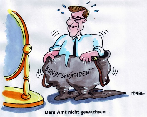 Cartoon: Übergröße (medium) by RABE tagged wulff,bundespräsident,staatsoberhaupt,cdu,merkel,kanzlerin,amt,amtsmissbrauch,kredit,privatkredit,zinsen,geerkens,urlaubsreise,florida,erklärung,bild,bildzeitung,diekmann,pressefreiheit,maulkorb,übergröße,hose,spiegel,wulff,urlaubsreise,privatkredit,kredit