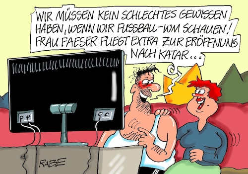 Cartoon: Unbesorgtsein (medium) by RABE tagged fußball,wm,katar,saudis,araber,stadien,menschenrechte,menschenrechtsverletzungen,nacy,faeser,innenministerin,rabe,ralf,böhme,cartoon,karikatur,pressezeichnung,farbcartoon,tagescartoon,ehepaar,couch,tv,gewissen,eröffnungsspiel,tribüne,anreise,oel,energiekrise,fußball,wm,katar,saudis,araber,stadien,menschenrechte,menschenrechtsverletzungen,nacy,faeser,innenministerin,rabe,ralf,böhme,cartoon,karikatur,pressezeichnung,farbcartoon,tagescartoon,ehepaar,couch,tv,gewissen,eröffnungsspiel,tribüne,anreise,oel,energiekrise