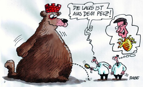 Cartoon: Ungeziefer (medium) by RABE tagged wulff,bundespräsident,staatsoberhaupt,cdu,berlin,merkel,bellevue,kanzlerin,rücktritt,nachfolger,privatkredit,freunde,urlaub,seehofer,csu,hauptstadt,amtssitz,bär,laus,pelz,läuse,ungeziefer,wulff,bundespräsident,bellevue,rücktritt,nachfolger