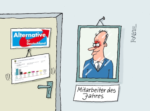Cartoon: Unser Bester (medium) by RABE tagged merz,kanzler,koalition,union,spd,klingbeil,cartoon,karikatur,pressezeichnung,farbcartoon,tagescartoon,db,bahn,frühling,frühjahr,frühjahrsputz,ice,zug,blumenkasten,blumenkästen,esc,songcontest,bester,mitarbeiter,monat,landtagswahl,sachsen,anhalt,ministerpräsident,afd,rechte,wahlergebnis,wahlsieg,siegmund,regierungsbildung,merz,kanzler,koalition,union,spd,klingbeil,cartoon,karikatur,pressezeichnung,farbcartoon,tagescartoon,db,bahn,frühling,frühjahr,frühjahrsputz,ice,zug,blumenkasten,blumenkästen,esc,songcontest,bester,mitarbeiter,monat,landtagswahl,sachsen,anhalt,ministerpräsident,afd,rechte,wahlergebnis,wahlsieg,siegmund,regierungsbildung
