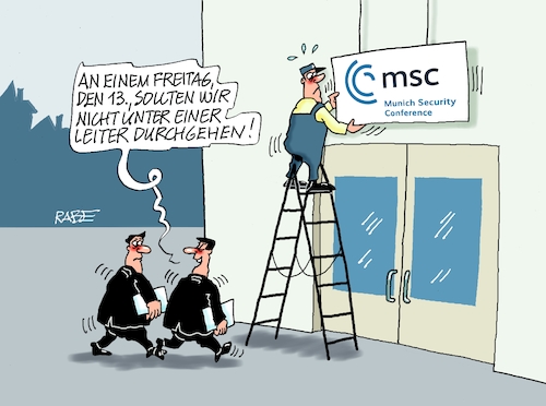 Cartoon: Unsichere Sicherheitsleute (medium) by RABE tagged merz,kanzler,koalition,union,spd,klingbeil,cartoon,karikatur,pressezeichnung,farbcartoon,tagescartoon,bürokratie,verwaltung,beamte,modernisierung,monster,drachen,schwert,holzschwert,nägel,säge,sicherheit,unsicherheit,sicherheitskonferenz,msc,münchen,leiter,freitag,dreizehn,unglück,pech,unglückstag,aberglaube,merz,kanzler,koalition,union,spd,klingbeil,cartoon,karikatur,pressezeichnung,farbcartoon,tagescartoon,bürokratie,verwaltung,beamte,modernisierung,monster,drachen,schwert,holzschwert,nägel,säge,sicherheit,unsicherheit,sicherheitskonferenz,msc,münchen,leiter,freitag,dreizehn,unglück,pech,unglückstag,aberglaube