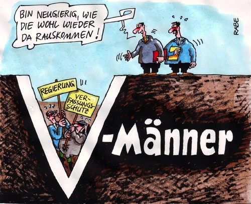 Cartoon: V-Männliches (medium) by RABE tagged neonazis,nazis,überwachung,verfassungsschutz,männer,cdu,friedrich,innenminister,pannen,bundesregierung,hintermänner,thüringen,röwer,pannenserie,observierung,justizministerin,fdp,schnarrenberg,zentralregister,npd,terrorhelfer,schwerin,extremismus,rechtsextremismus,rechte,rechten,fahndung,regierung,bundesregierung,innenminister,vmann,verfassungsschutz,überwachung,nazis,neonazis