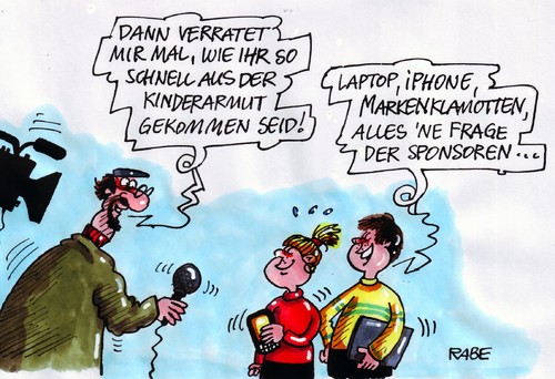 Cartoon: Verarmung (medium) by RABE tagged kinderarmut,armut,bundesregierung,arbeitsministerin,von,der,leyen,cdu,hartz,vier,arbeitsmarkt,arbeitsplatz,reformen,rückgang,sozialhilfe,bildungschip,kinder,junge,mädchen,bildung,schule,sozialhilfeempfänger,eltern,mutter,vater,geschwister,euro,unterstützung,arbeitsamt,sozialamt,sozialhilfearbeiter,laptpop,iphone,markenklamotten,sponsoren,sponsoring,wulff,privatkredit,kinderarmut,armut,bundesregierung,arbeitsministerin,leyen,hartz,cdu,vier,arbeitsmarkt,kinder,bildungschip,sozialhilfe,rückgang