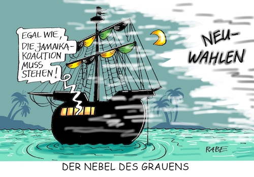 Cartoon: Vernebeltes (medium) by RABE tagged grüne,jamaika,sondierungsgespräche,regierungsbildung,amtshandlung,rabe,ralf,böhme,cartoon,karikatur,pressezeichnung,farbcartoon,tagescartoon,berzhigung,beruhigungspillen,merkel,merkelraute,kanzleramt,meer,galeere,schiff,mondschein,nacht,nebel,grauen,neuwahlen,grüne,jamaika,sondierungsgespräche,regierungsbildung,amtshandlung,rabe,ralf,böhme,cartoon,karikatur,pressezeichnung,farbcartoon,tagescartoon,berzhigung,beruhigungspillen,merkel,merkelraute,kanzleramt,meer,galeere,schiff,mondschein,nacht,nebel,grauen,neuwahlen