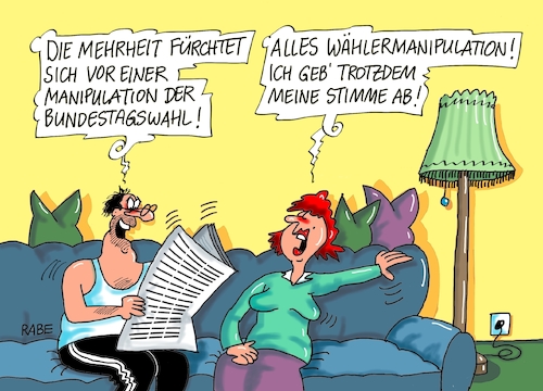 Cartoon: Wählermanipulation (medium) by RABE tagged bundestagswahl,fdp,lindner,wer,wem,union,spd,groko,rabe,ralf,böhme,cartoon,karikatur,pressezeichnung,farbcartoon,tagescartoon,hürde,bundestagswahlkampf,schulz,wähler,wählermanipulation,furcht,wahlmanipulation,bundestagswahl,fdp,lindner,wer,wem,union,spd,groko,rabe,ralf,böhme,cartoon,karikatur,pressezeichnung,farbcartoon,tagescartoon,hürde,bundestagswahlkampf,schulz,wähler,wählermanipulation,furcht,wahlmanipulation