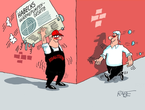 Cartoon: Wärmepumpenwitz (medium) by RABE tagged merz,kanzler,koalition,union,spd,klingbeil,cartoon,karikatur,pressezeichnung,farbcartoon,tagescartoon,bürokratie,verwaltung,beamte,modernisierung,monster,drachen,schwert,holzschwert,nägel,säge,reiche,habeck,wärmepumpen,gasheizung,heizungsgesetz,heizungsreform,ecke,eckenwitz,michel,verbraucher,klimaziele,merz,kanzler,koalition,union,spd,klingbeil,cartoon,karikatur,pressezeichnung,farbcartoon,tagescartoon,bürokratie,verwaltung,beamte,modernisierung,monster,drachen,schwert,holzschwert,nägel,säge,reiche,habeck,wärmepumpen,gasheizung,heizungsgesetz,heizungsreform,ecke,eckenwitz,michel,verbraucher,klimaziele