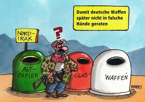 Cartoon: Waffencontainer (medium) by RABE tagged waffen,waffencontainer,waffenlieferung,irak,nordirak,kurden,kurdengebiet,rüstungsindustrie,is,islamisten,terroristen,islamischer,staat,deutschland,bundesregierung,aussenminister,steinmeier,von,der,leyen,rabe,ralf,böhme,cartoon,karikatur,pressezeichnung,farbcartoon,tagescartoon,müllcontainer,glascontainer,altglas,papier,rüstungsexporte,waffen,waffencontainer,waffenlieferung,irak,nordirak,kurden,kurdengebiet,rüstungsindustrie,is,islamisten,terroristen,islamischer,staat,deutschland,bundesregierung,aussenminister,steinmeier,von,der,leyen,rabe,ralf,böhme,cartoon,karikatur,pressezeichnung,farbcartoon,tagescartoon,müllcontainer,glascontainer,altglas,papier,rüstungsexporte