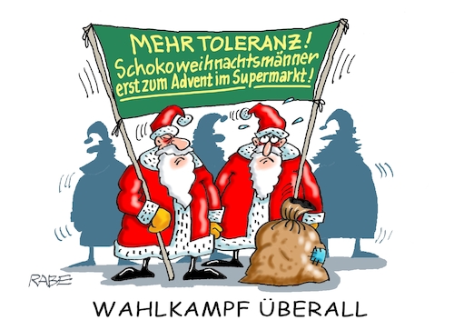 Cartoon: Wahlkampf mit Bart (medium) by RABE tagged ampel,ampelregierung,rot,grün,gelb,fdp,spd,grüne,rabe,ralf,böhme,cartoon,karikatur,pressezeichnung,farbcartoon,tagescartoon,inflation,einkommen,rente,rentenpaket,bruch,streit,neuwahlen,wahlkampf,wahlkämpfer,advent,protest,transparent,weihnachten,weihnachtsmann,weihnachtsmänner,supermarkt,regal,bart,schokolade,schokoweihnachtsmann,ampel,ampelregierung,rot,grün,gelb,fdp,spd,grüne,rabe,ralf,böhme,cartoon,karikatur,pressezeichnung,farbcartoon,tagescartoon,inflation,einkommen,rente,rentenpaket,bruch,streit,neuwahlen,wahlkampf,wahlkämpfer,advent,protest,transparent,weihnachten,weihnachtsmann,weihnachtsmänner,supermarkt,regal,bart,schokolade,schokoweihnachtsmann